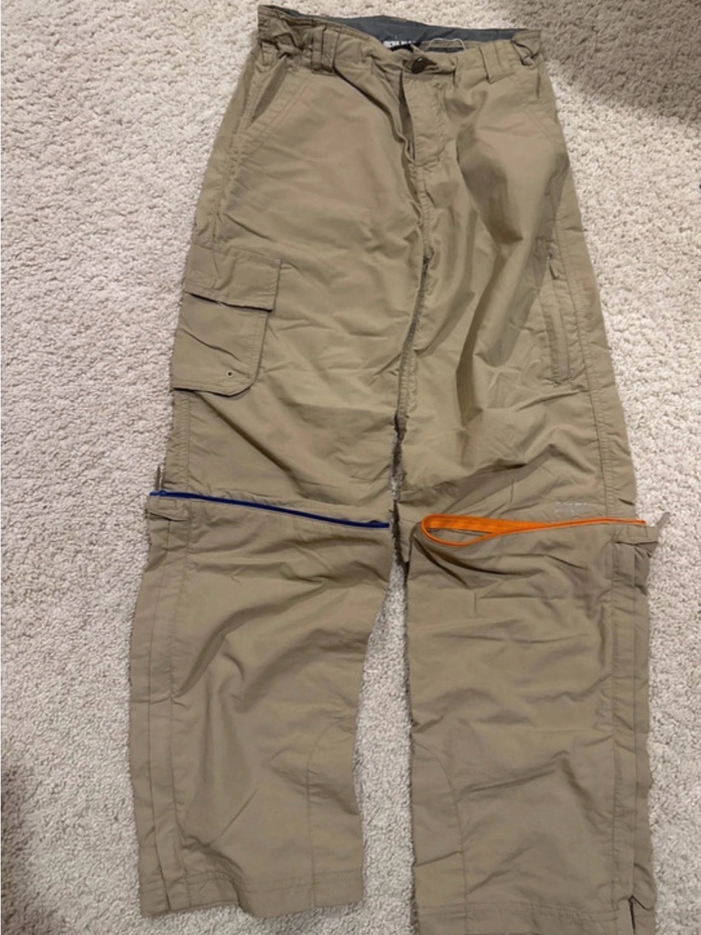 REI kid’s Convertible Cargo Pants - with Blue & Orange Zippers